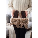 Moda Devrin Kadın Vizon Peluş Tüylü Büyük Fiyonklu Ev Terliği - Yumuşak Taban Konforlu Oda Terliği