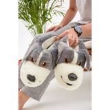 Moda Devrin Mdes Gri Hayvanlı Sessiz Taban Panduf Sevimli Köpek Figürlü Peluş Ev Ayakkabısı