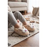 Moda Devrin Unisex Bej Bebek & Çocuk Sevimli Tavşan Figürlü Peluş Ev Pandufu - Kaydırmaz Tabanlı Sıcak Tutan Patik Terlik