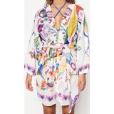 Moda Dokuma Regular Kalıp Uzun V Yaka Balon Kol Vual Basic Etnik Desen Kimono Kaftan