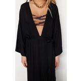 Moda Dokuma Regular Kalıp Uzun V Yaka Standart Kol Shally Panço Şal Desen Kimono Kaftan