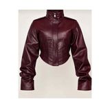 MODA DURAĞI FROZEN KADIN YENİ SEZON KORSE DETAYLI CROP DERİ CEKET Bordo