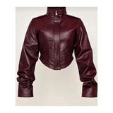 Moda Durağı Frozen Yeni Sezon Korse Detaylı Crop Deri Ceket Bordo - XL