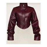 Moda Durağı Frozen Yeni Sezon Korse Detaylı Crop Deri Ceket Bordo