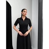 MODA DURAĞI PRİNCESS GÖMLEK YAKA KEMER DETAYLI ELBİSE Siyah