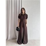 Moda Durağı Steffy Tulum Kadın Viskoz Kahverengi Kemerli Düz Kesim Rahat Stil - XL