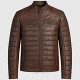 Moda Erkek Gerçek Deri Çizgi Dikişli Mont – Kahverengi, Fermuarlı Şık Deri Ceket - 6XL - MO0-Kahverengi
