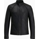 Moda Erkek Gerçek Deri Regular Fit Fermuarlı Biker Ceket - S - Siyah