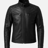 Moda Erkek Gerçek Deri Regular Fit Fermuarlı Biker Detaylı Ceket - Siyah