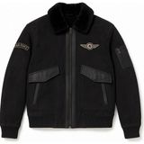 Moda Erkek Kürk Yakalı Nakışlı Pilot Montu - XL - Siyah