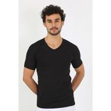 Moda Erkek Likralı V Yaka Siyah T-Shirt Beruflic - 4XL
