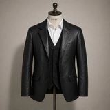 Moda Erkek Siyah Hakiki Kuzu Derisinden Düğmeli Cepli Düz Hakiki Deri Blazer Ceket - 4XL - 0 - Siyah