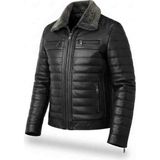 Moda Erkek Siyah Yakası Çıkarılabilir Kürklü Fermuarlı Içi Astarlı Hakiki Deri Mont Ceket - 000-Siyah - 5XL
