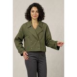 Moda Erva 34 Mevsimlik Su Geçirmez Ince Kumaş Crop Trençkot - Haki - Standart