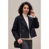 Moda Erva 34 Mevsimlik Su Geçirmez Ince Kumaş Crop Trençkot - Siyah - Standart