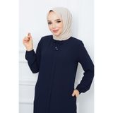 MODA ESRE FASHION Tesettür Giyim Krep Kumaş Ferace Yaka Bağcıklı Lacivert