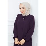 MODA ESRE FASHION TESETTÜR GİYİM KREP KUMAŞ FERACE YAKA BAĞCIKLI MÜRDÜM RENK