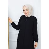 MODA ESRE FASHION Tesettür Giyim Krep Kumaş Ferace Yaka Bağcıklı Siyah