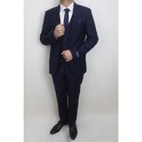 Moda Fistan Store Erkek Düz Italyan Kesim Dar Kalıp Tek Düğme Yelekli Takım Elbise - 58 / 6 - Lacivert - 6 Drop