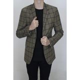 Moda Fistan Store Erkek Ekose Kareli Italyan Kesim Dar Kalıp Çift Düğme Kışlık Blazer Ceket - Haki Yeşil - 6 Drop - 50 / 6