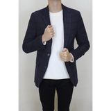 Moda Fistan Store Erkek Ekose Kareli Italyan Kesim Dar Kalıp Çift Düğme Kışlık Blazer Ceket - Lacivert - 6 Drop - 50 / 6