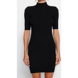 Moda Fit Casual Günlük Tek Plaka Triko Dik Yaka Kısa Kol Shift Mini Boy Elbise
