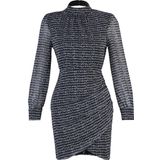 Moda Fit Gündüz Gece Şifon Dokuma Dik Yaka Uzun Kol A-Line Mini Boy Elbise