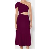 Moda Fit Mezuniyet Balo Finike Dokuma Asimetrik Yaka Kolsuz Kol Bodycone Midi Boy Elbise