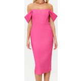 Moda Fit Mezuniyet Balo Finike Dokuma Carmen Yaka Kısa Kol Bodycone Midi Boy Elbise