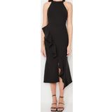 Moda Fit Mezuniyet Balo Finike Dokuma Halter Yaka Kolsuz Kol Anvelop Midi Boy Elbise