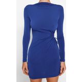 Moda Fit Mezuniyet Balo Sandy Örme Kayık Yaka Uzun Kol Bodycone Mini Boy Elbise