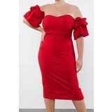 Moda Fitted Kalp Yaka Büyük Beden Vücuda Oturan Dokuma Astarlı Abiye Gece Mezuniyet Nişan Elbisesi