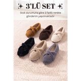 Moda Frato 3'lü Paket BR-22 Çapraz Kadın Ev Babeti Panduf Kadın Ev Ayakkabısı Ev Botu Yumuşak Rahat Taban İçi S