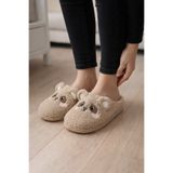 Moda Frato TEDDY BEAR Kadın Ev Terliği Kışlık Terlik Kauçuk Ses Yapmayan Taban