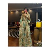 moda gk Boncuk/Nakış Detaylı Parlak Desenli Bohem İpek Elbise