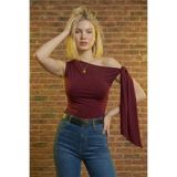 Moda Gülsa Kadın Asimetrik Yaka Omuzdan Bağlama Detaylı Esnek Bluz Body Tshirt