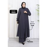 Moda Hayme Viskon Alt Üst Ikili Tesettür Takım Yarım Mevlana Tunik ve Pantolon Bir Arada Füme - 48