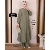 Moda Hayme Viskon Alt Üst Ikili Tesettür Takım Yarım Mevlana Tunik ve Pantolon Bir Arada Haki - 46