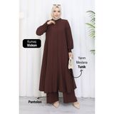 Moda Hayme Viskon Alt Üst Ikili Tesettür Takım Yarım Mevlana Tunik ve Pantolon Bir Arada Kahverengi - 42