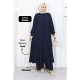 Moda Hayme Viskon Alt Üst Ikili Tesettür Takım Yarım Mevlana Tunik ve Pantolon Bir Arada Lacivert - 48