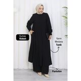 Moda Hayme Viskon Alt Üst Ikili Tesettür Takım Yarım Mevlana Tunik ve Pantolon Bir Arada Siyah - 50
