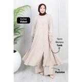 Moda Hayme Viskon Alt Üst Ikili Tesettür Takım Yarım Mevlana Tunik ve Pantolon Bir Arada Taş - 48
