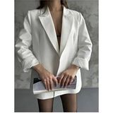 Moda İkra Kadın Beyaz Blazer Ceket Oversize Uzun Kol Astarlı Tüm Sezonlar İçin Şık Detaylı