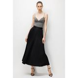 Moda İlgi Modailgi Plisoley Saten Uzun Etek 30095 - Siyah - 38