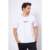 Moda Işık Spor T-shirt Erkek Beyaz Renk Brooklyn Baskılı Yuvarlak Yaka