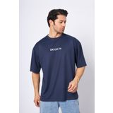 Moda Işık Spor T-shirt Erkek Lacivert Renk Brooklyn Baskılı Yuvarlak Yaka Kumaş