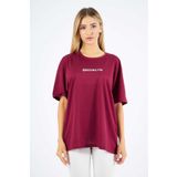 Moda Işık Spor T-shirt Yuvarlak Yaka Baskılı Bordo Renk