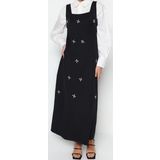 Moda Jile Casual Günlük Finike Dokuma Kare Yaka Kolsuz Kol Jile Maxi Boy Tesettür Elbise