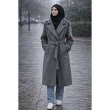 Moda Kaban Kadın Kaşe – Belden Bağlamalı, Kışlık Şık Model - Koyu Gri - 38