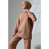 Moda Kadın Camel Mevsimlik Penye Alt Üst Spor ve Rahat Tesettür Takım
